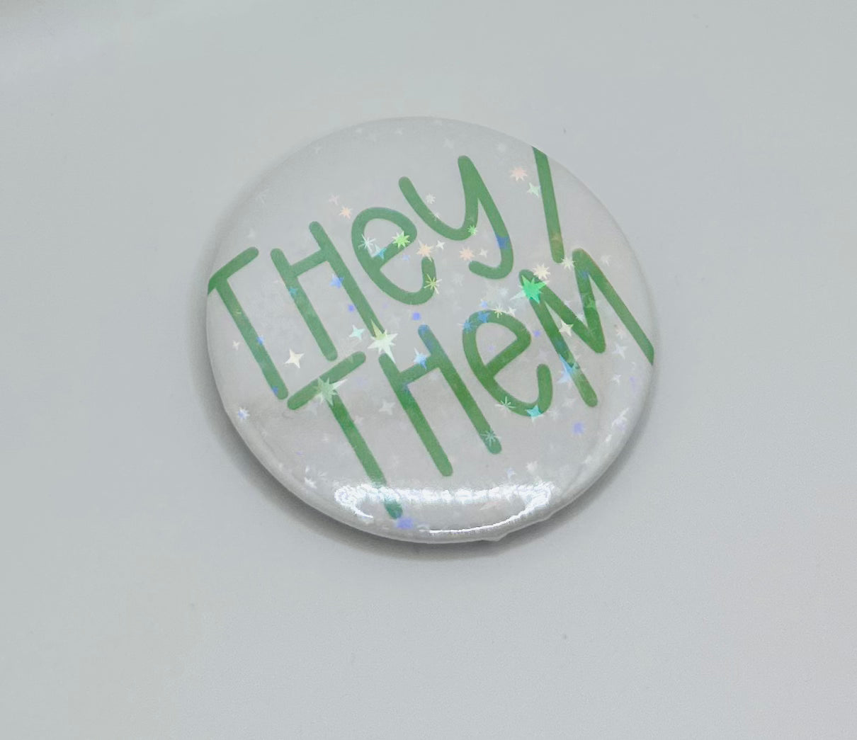 Holographic They/Them Pronoun Buttons