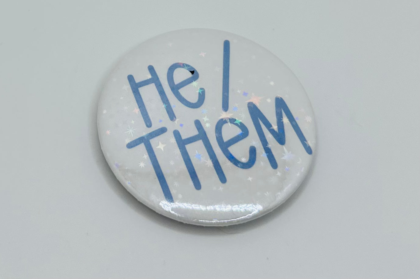 Holographic He/Them Pronoun Buttons