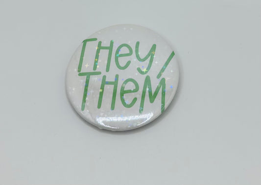 Holographic They/Them Pronoun Buttons