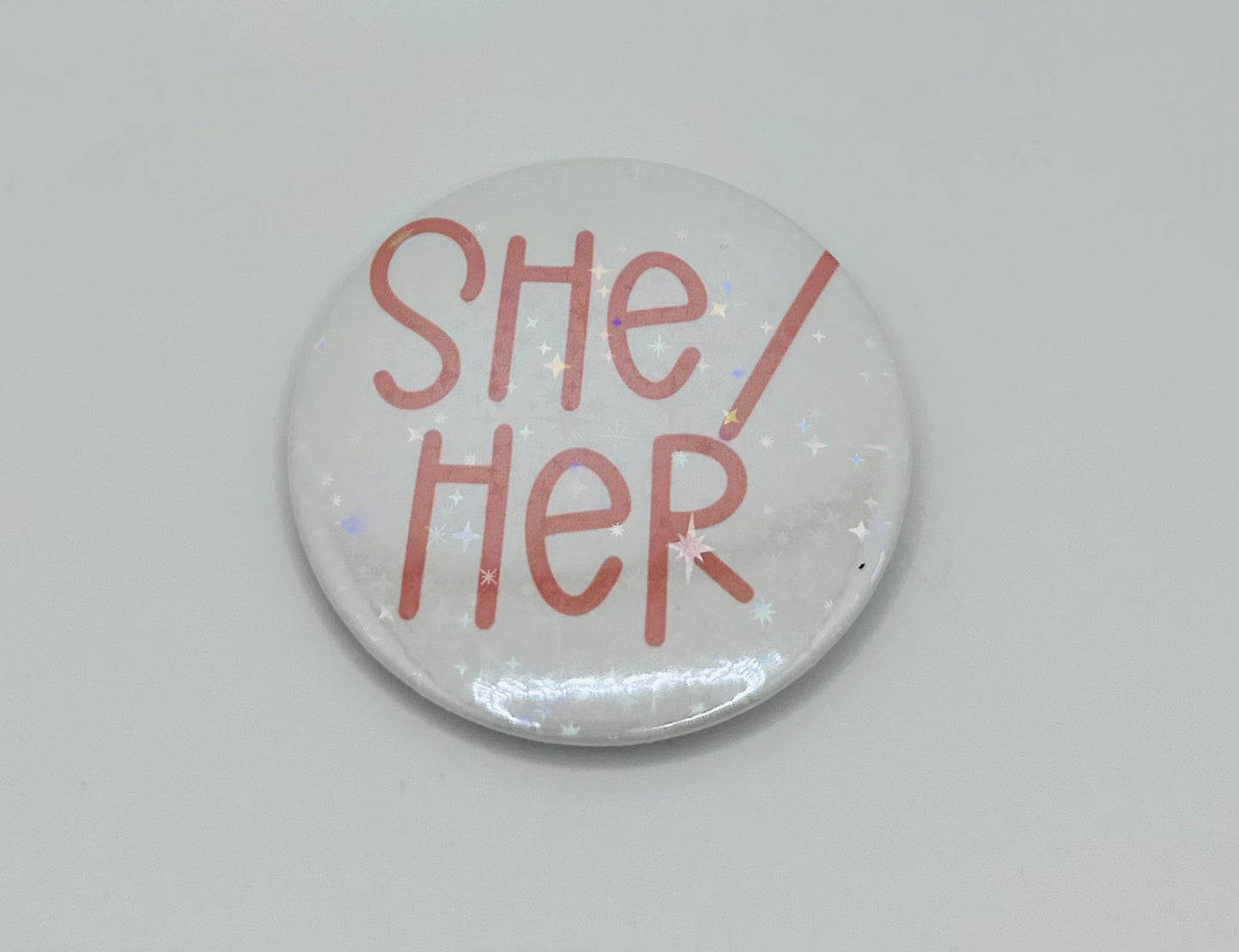 Holographic She/Her Pronoun Buttons