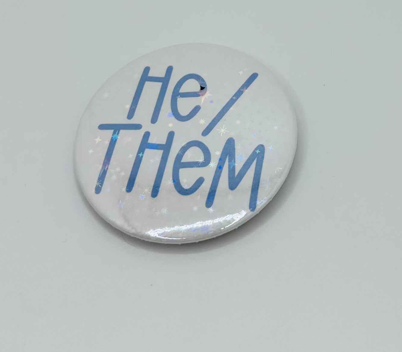 Holographic He/Them Pronoun Buttons